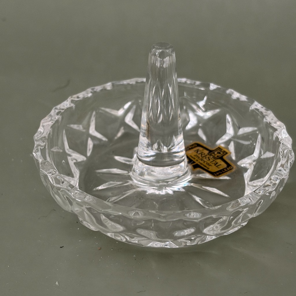 Crystal Ring Holder Dish - Clear Glass Jewelry Stand